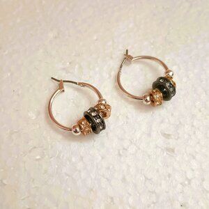 Women's Tri Tone Hoop Earrings Slider Beads with Rhinestones Jewelry
